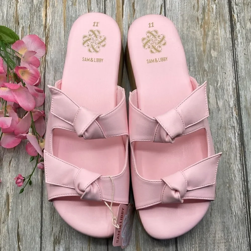 Sam & Libby Pink Platform Double Bow Tie Comfy Dress Sandals Shoes Size 11